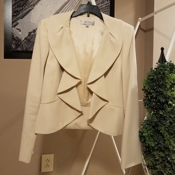Kasper Jackets & Blazers - Kasper Creme Ruffle Blazer Jacket